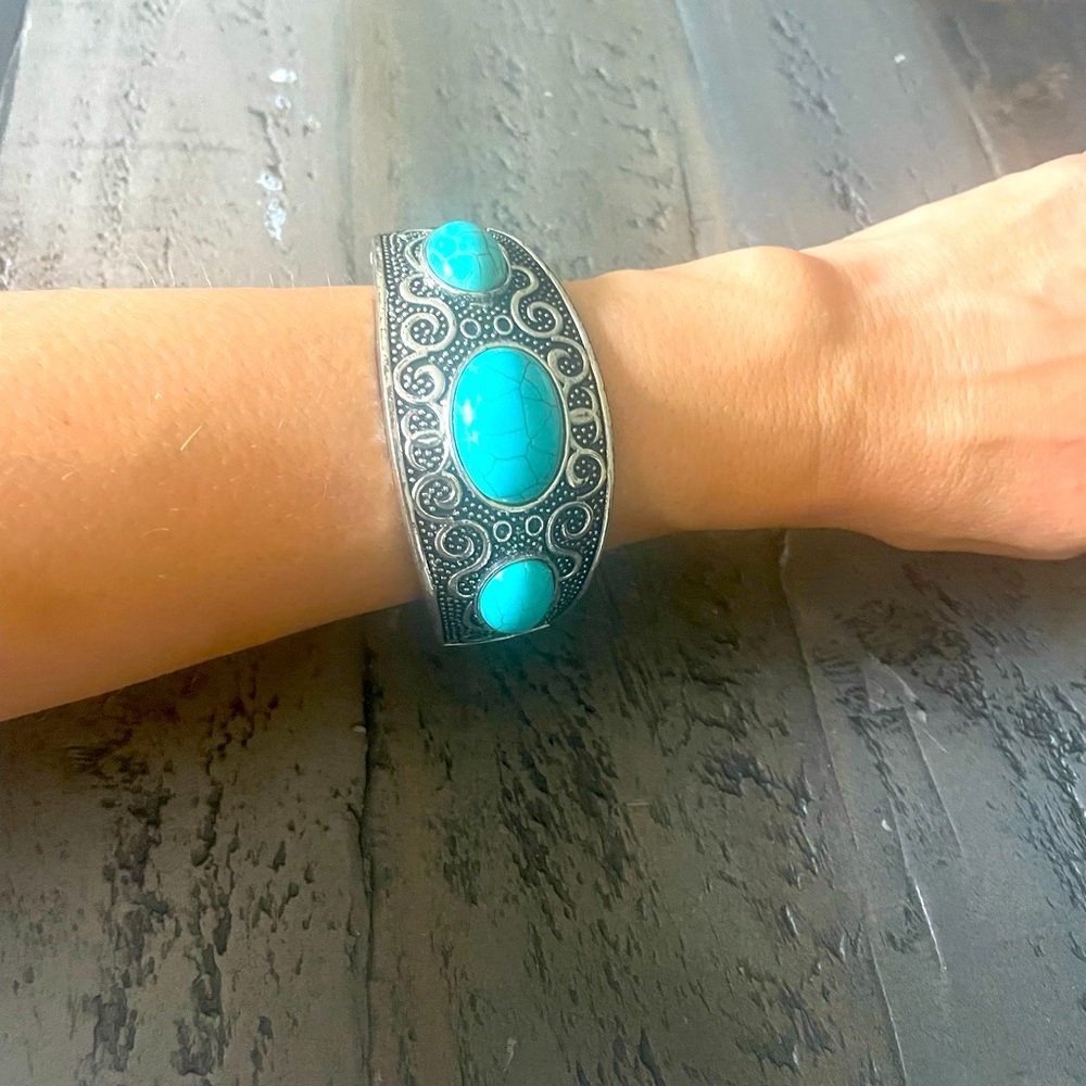 2/$20  Bracelet with Three Turquoise Inserts